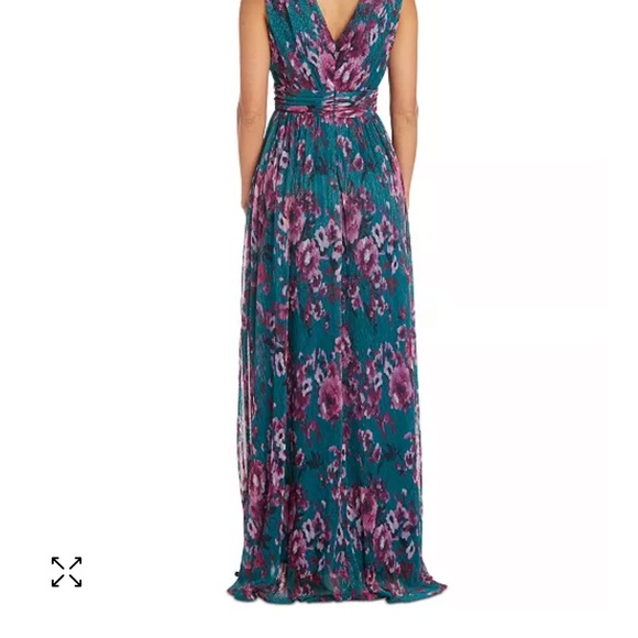 Nightway Floral-Print Pleated Gown Size 12 - Picture 2 of 9